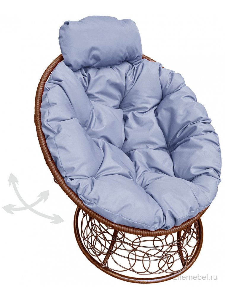 Кресло из ротанга Папасан мини коричневое / серая подушка