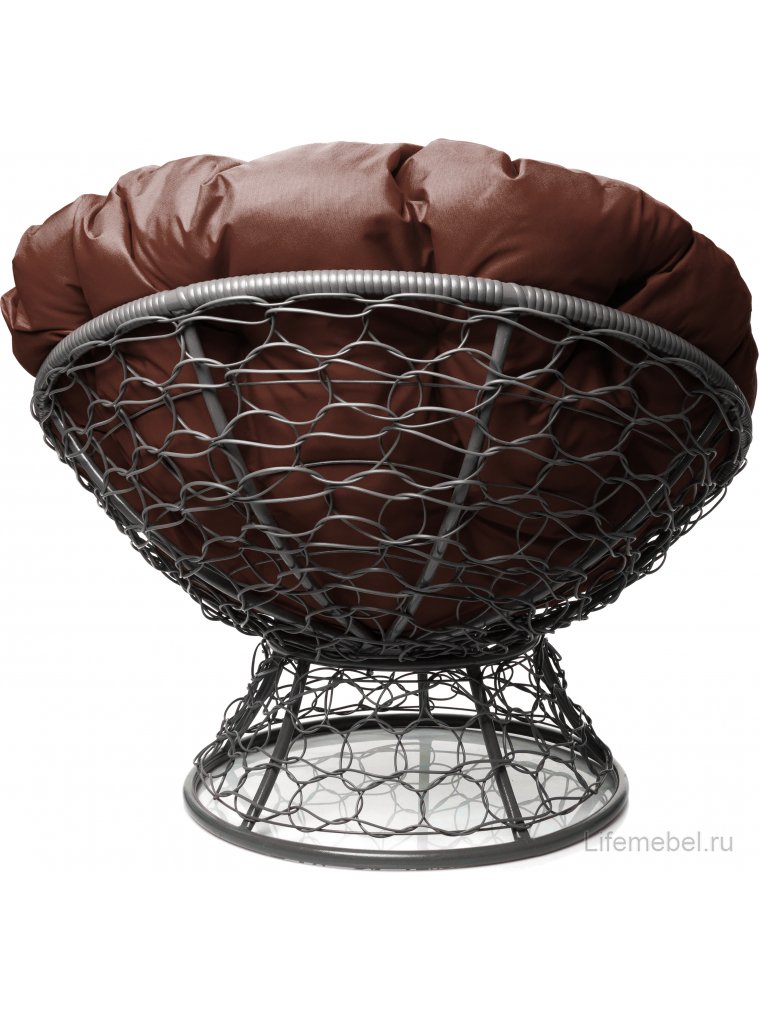 Кресло из ротанга Папасан серое / коричневая подушка