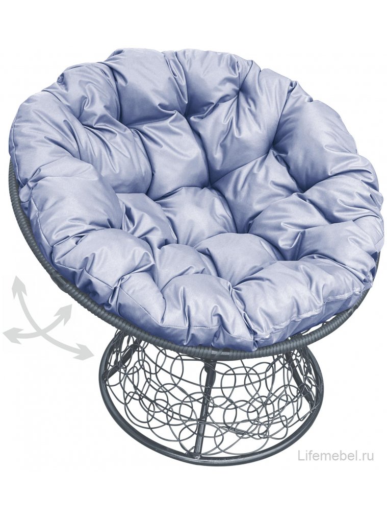 Кресло из ротанга Папасан серое / серая подушка