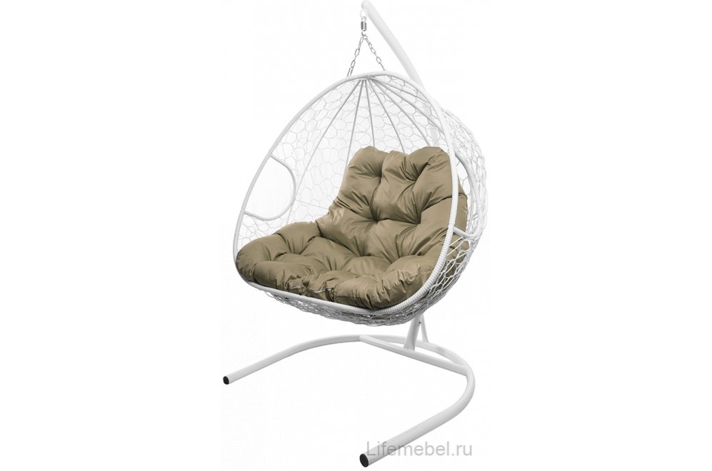 Подвесное кресло Для двоих белый / бежевая подушка