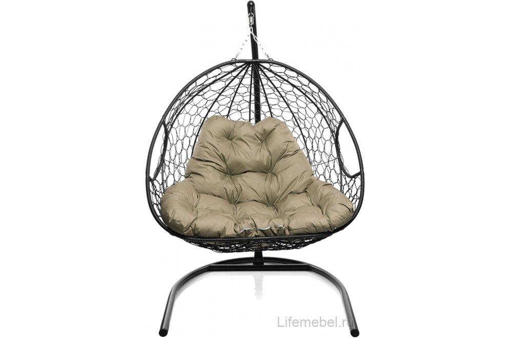 Подвесное кресло Для двоих черный / бежевая подушка
