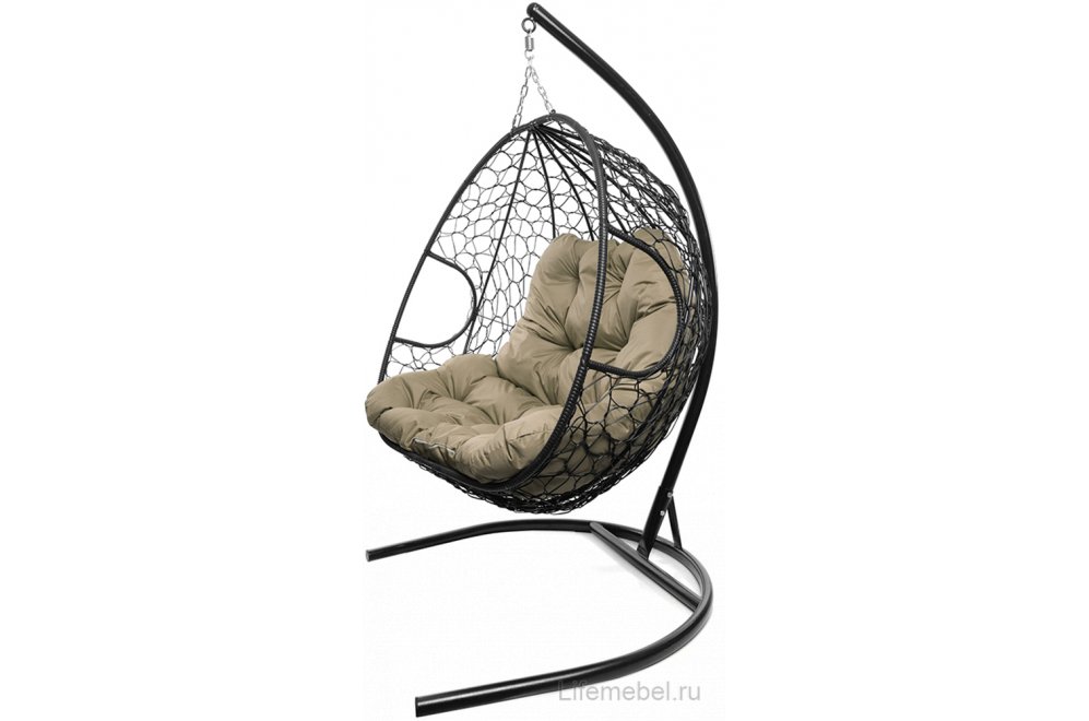 Подвесное кресло Для двоих черный / бежевая подушка