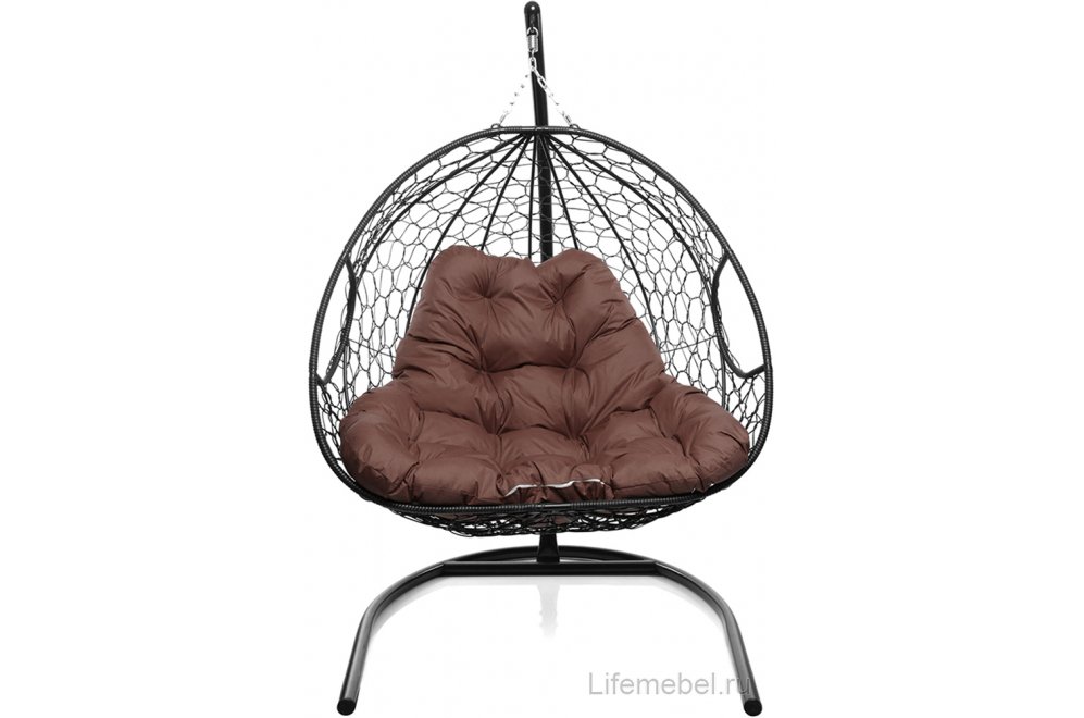 Подвесное кресло Для двоих черный / коричневая подушка