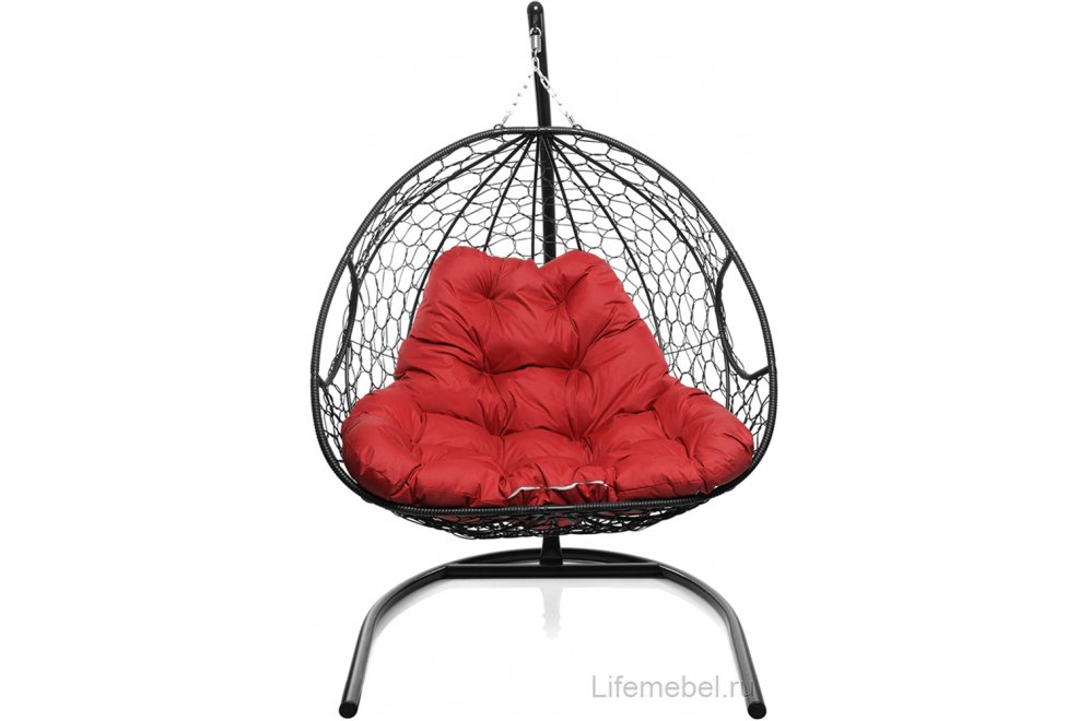 Подвесное кресло Для двоих черный / красная подушка