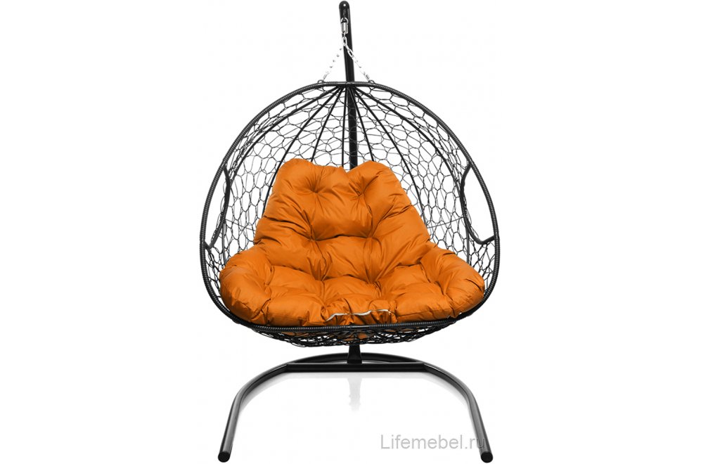 Подвесное кресло Для двоих черный / оранжевая подушка