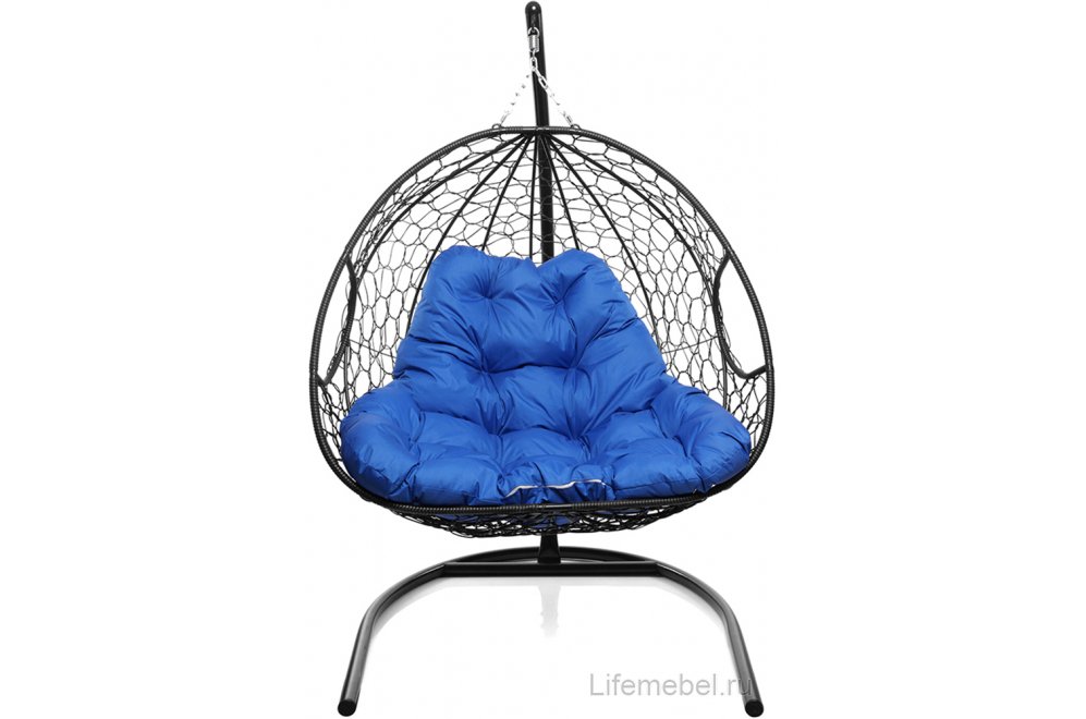 Подвесное кресло Для двоих черный / синяя подушка