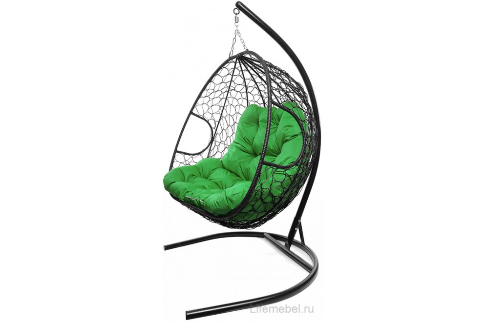 Подвесное кресло Для двоих черный / зелёная подушка