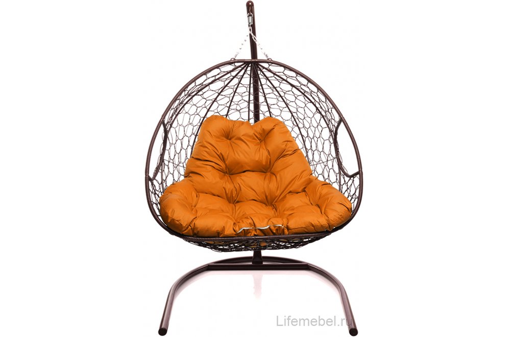 Подвесное кресло Для двоих коричневый / оранжевая подушка
