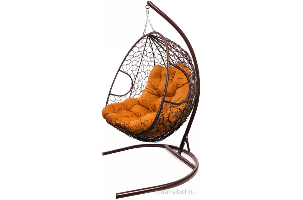 Подвесное кресло Для двоих коричневый / оранжевая подушка