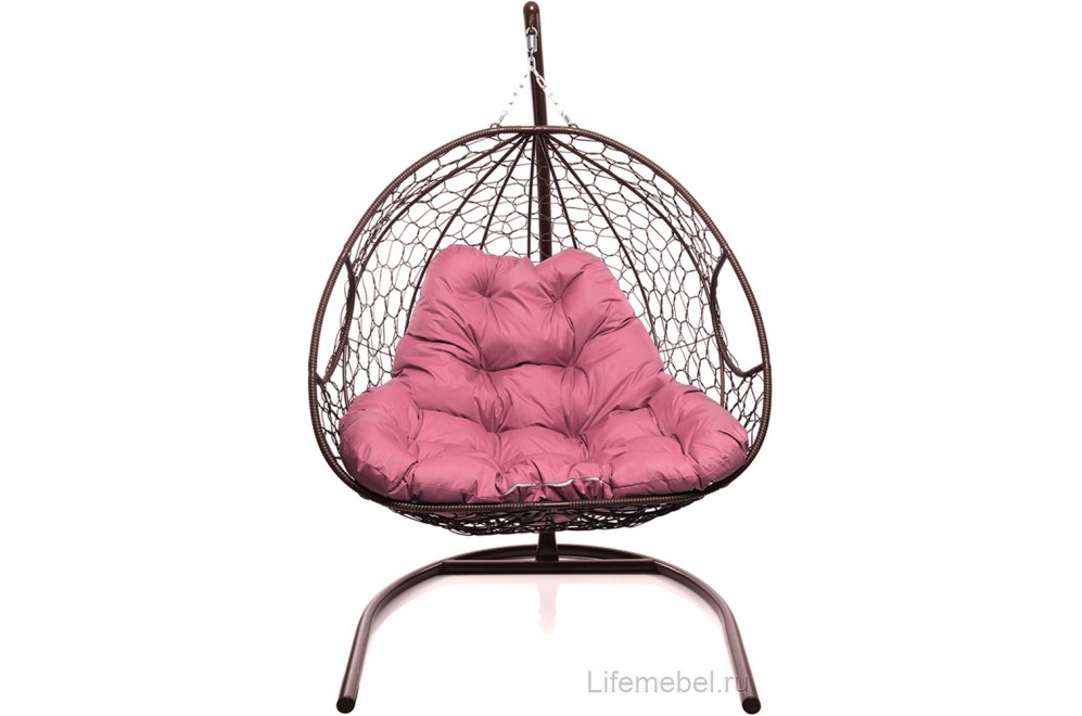 Подвесное кресло Для двоих коричневый / розовая подушка