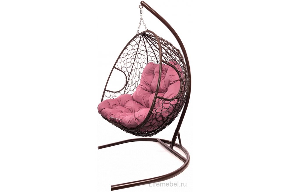 Подвесное кресло Для двоих коричневый / розовая подушка
