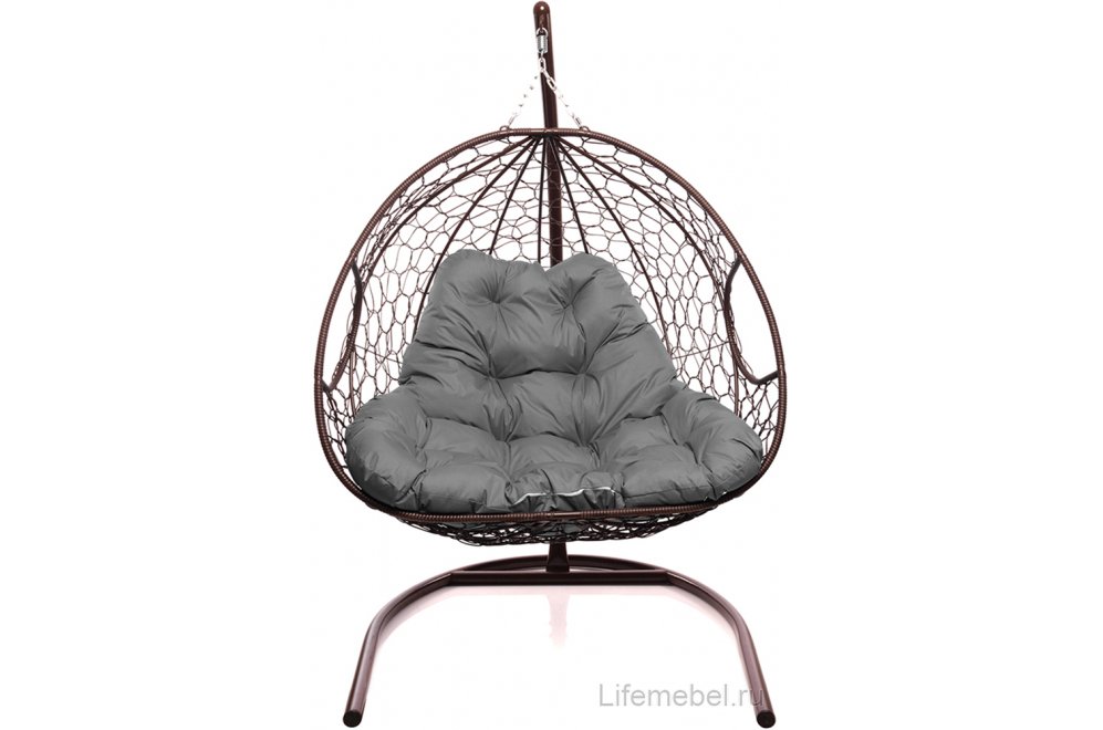 Подвесное кресло Для двоих коричневый / серая подушка