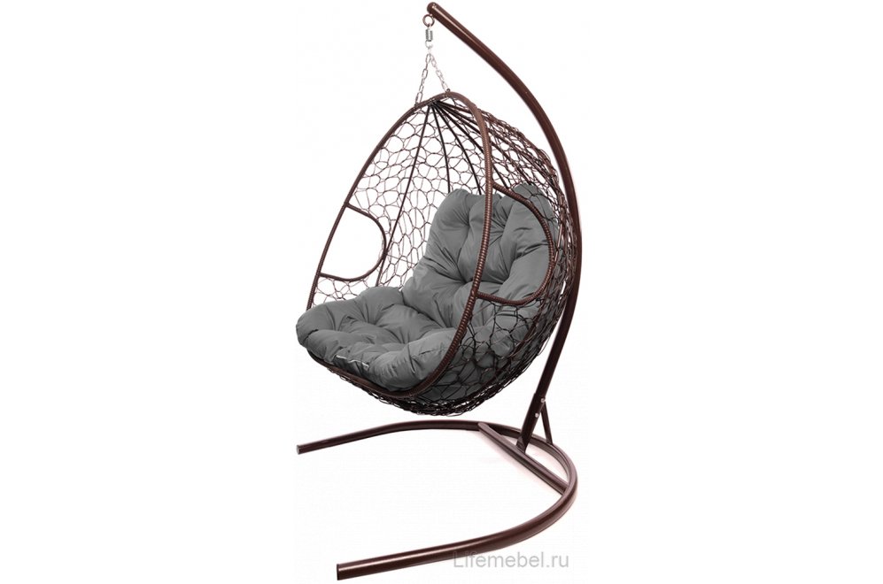 Подвесное кресло Для двоих коричневый / серая подушка