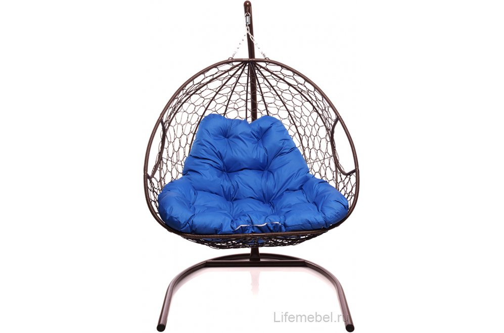 Подвесное кресло Для двоих коричневый / синяя подушка