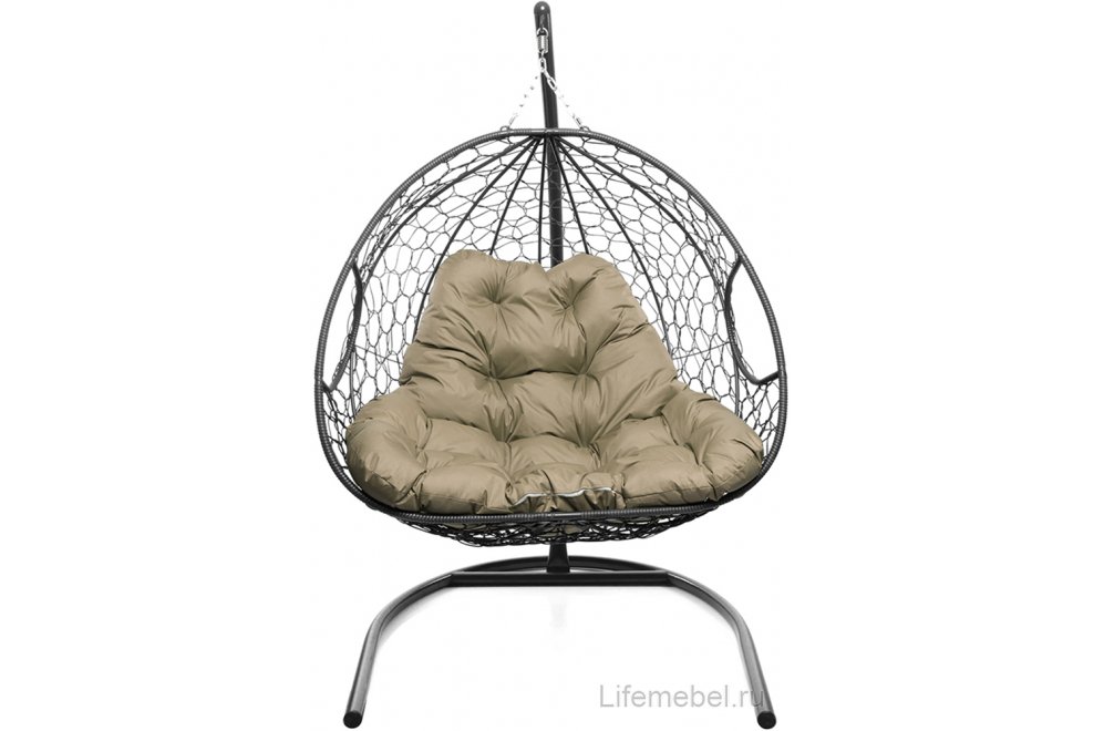 Подвесное кресло Для двоих серый / бежевая подушка