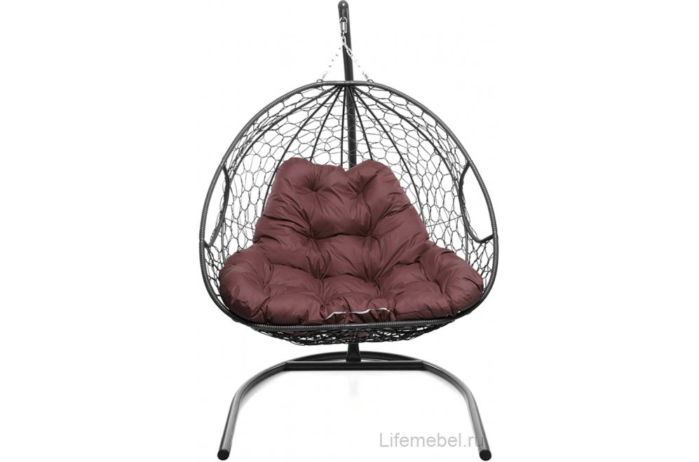 Подвесное кресло Для двоих серый / бордовая подушка