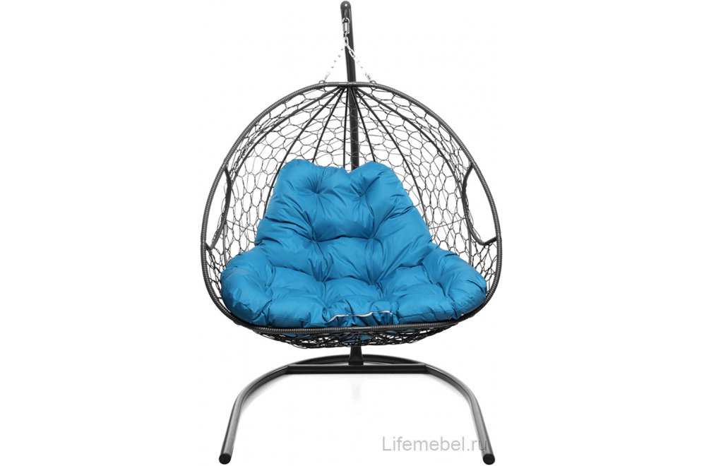Подвесное кресло Для двоих серый / голубая подушка