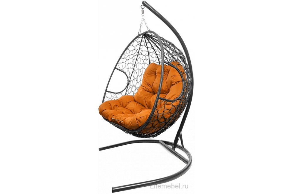 Подвесное кресло Для двоих серый / оранжевая подушка