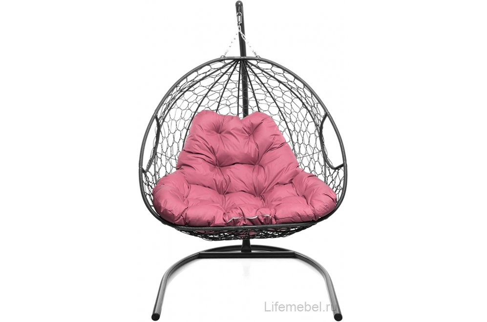 Подвесное кресло Для двоих серый / розовая подушка