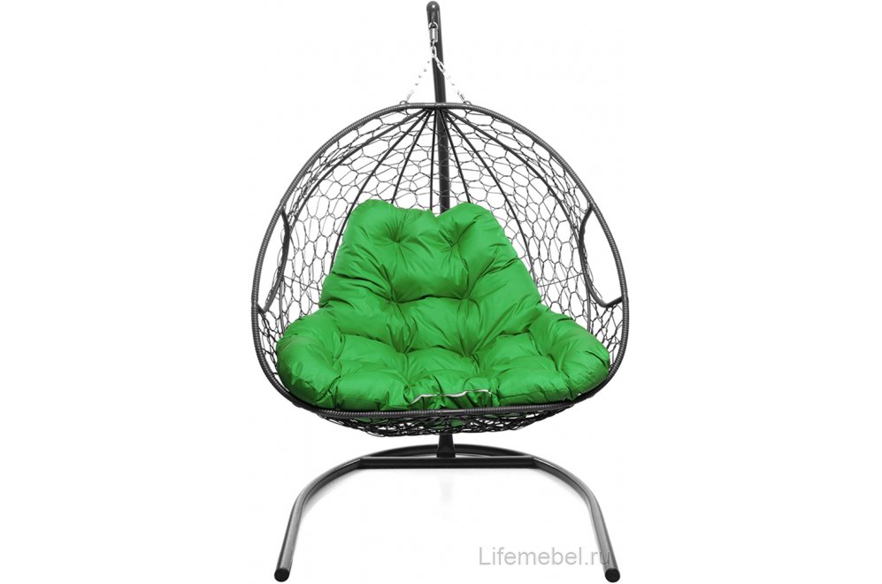 Подвесное кресло Для двоих серый / зелёная подушка