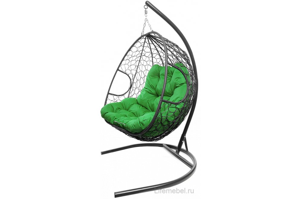 Подвесное кресло Для двоих серый / зелёная подушка