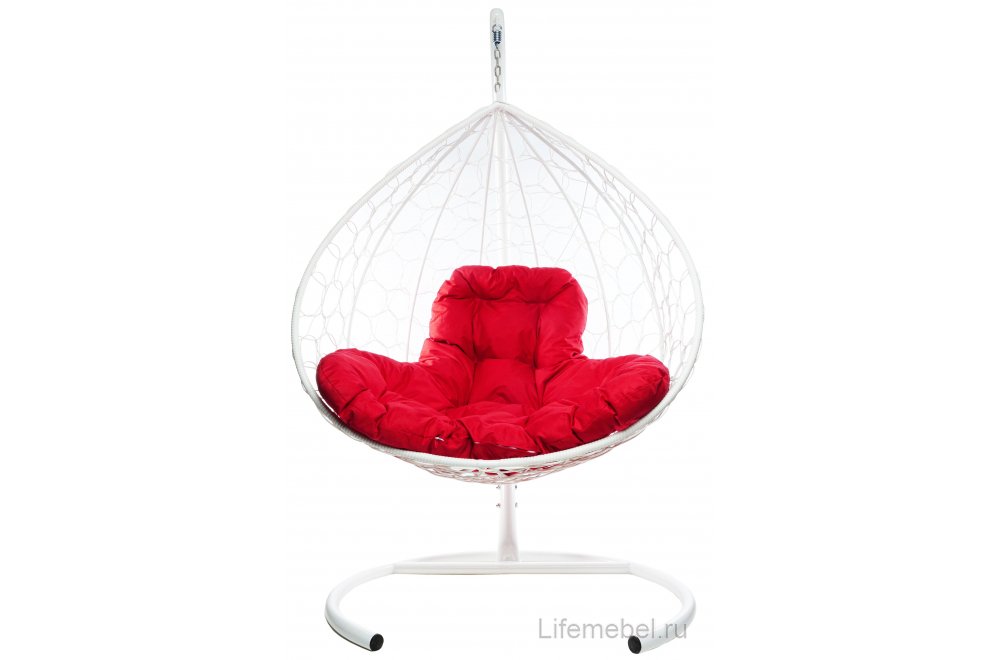 Подвесное кресло XL белый / красная подушка