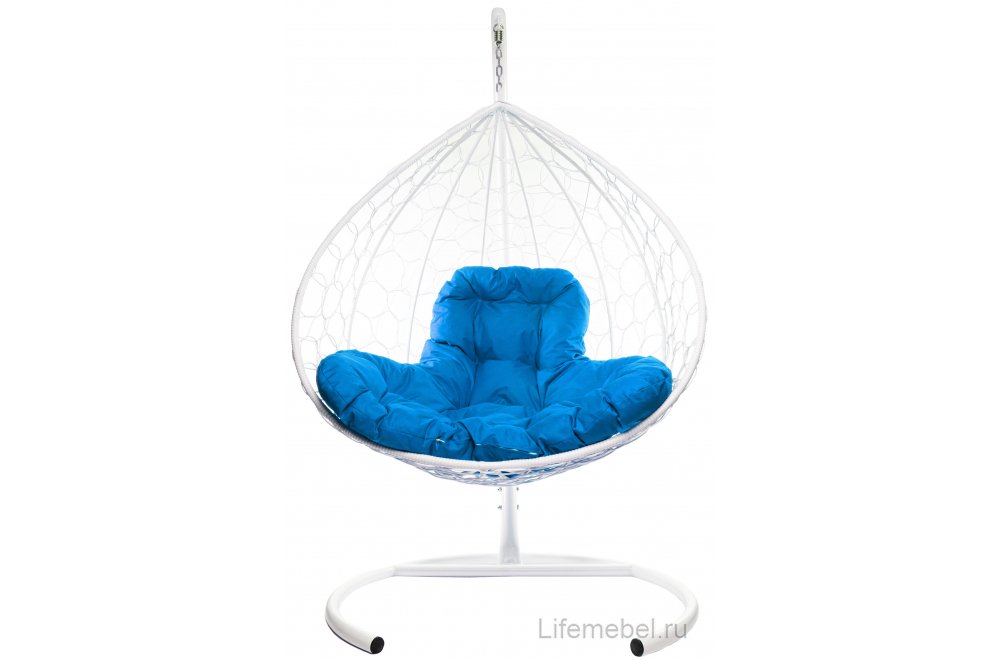 Подвесное кресло XL белый / синяя подушка