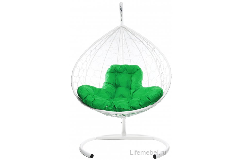Подвесное кресло XL белый / зелёная подушка