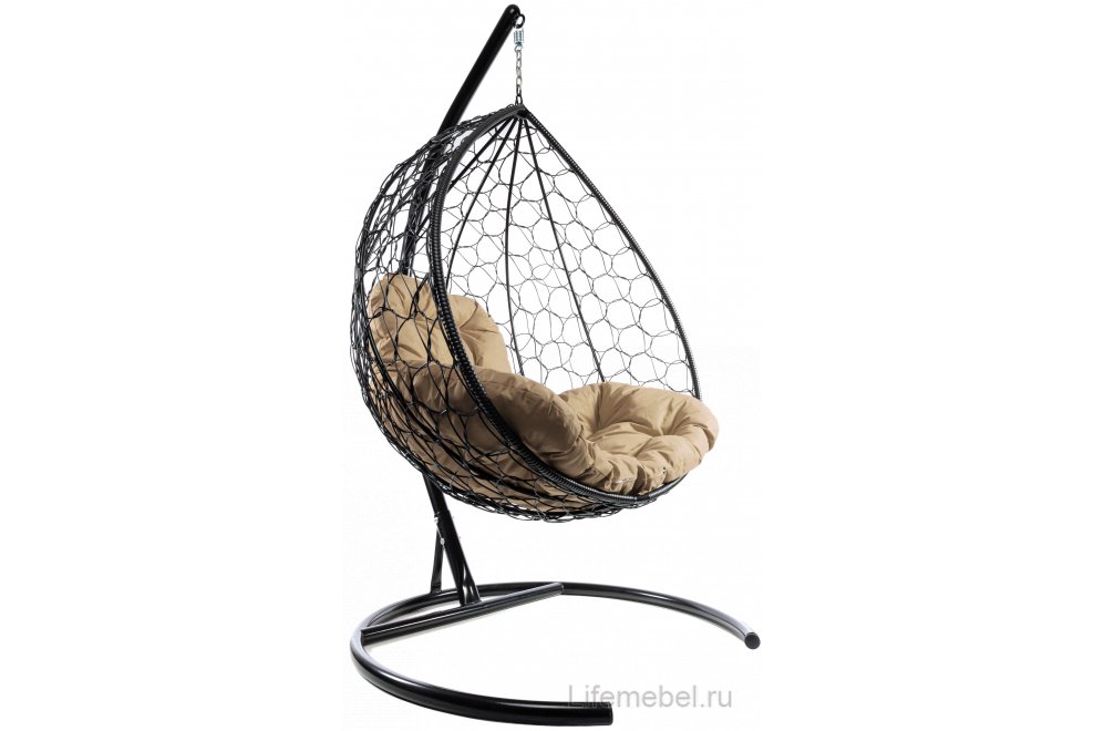 Подвесное кресло XL черный / бежевая подушка