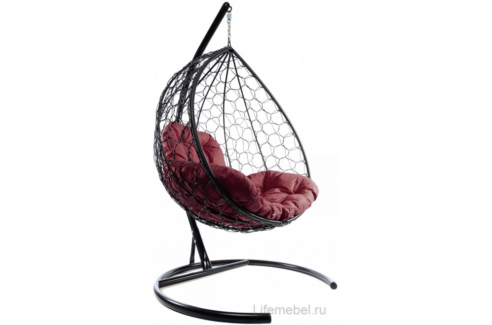 Подвесное кресло XL черный / бордовая подушка