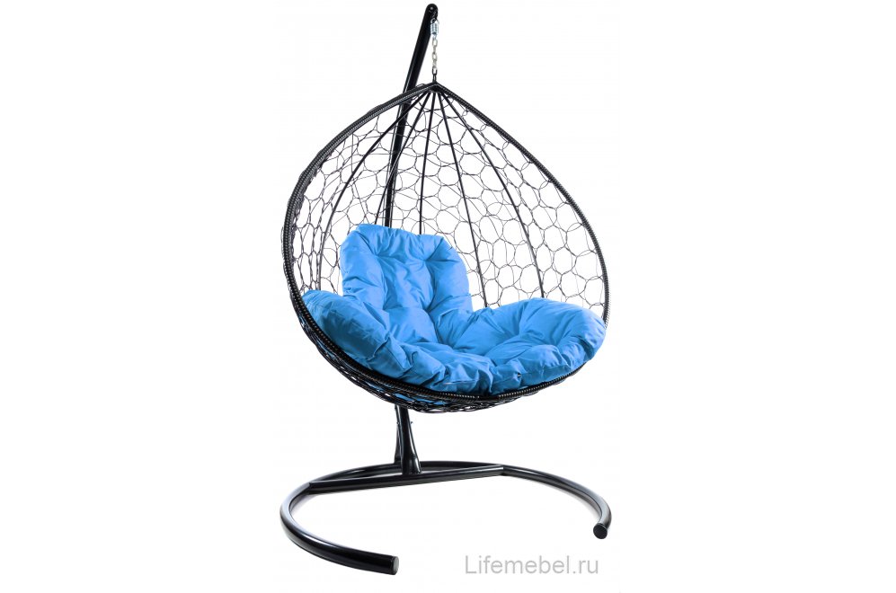 Подвесное кресло XL черный / голубая подушка
