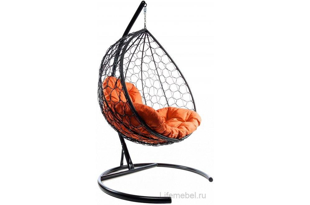 Подвесное кресло XL черный / оранжевая подушка