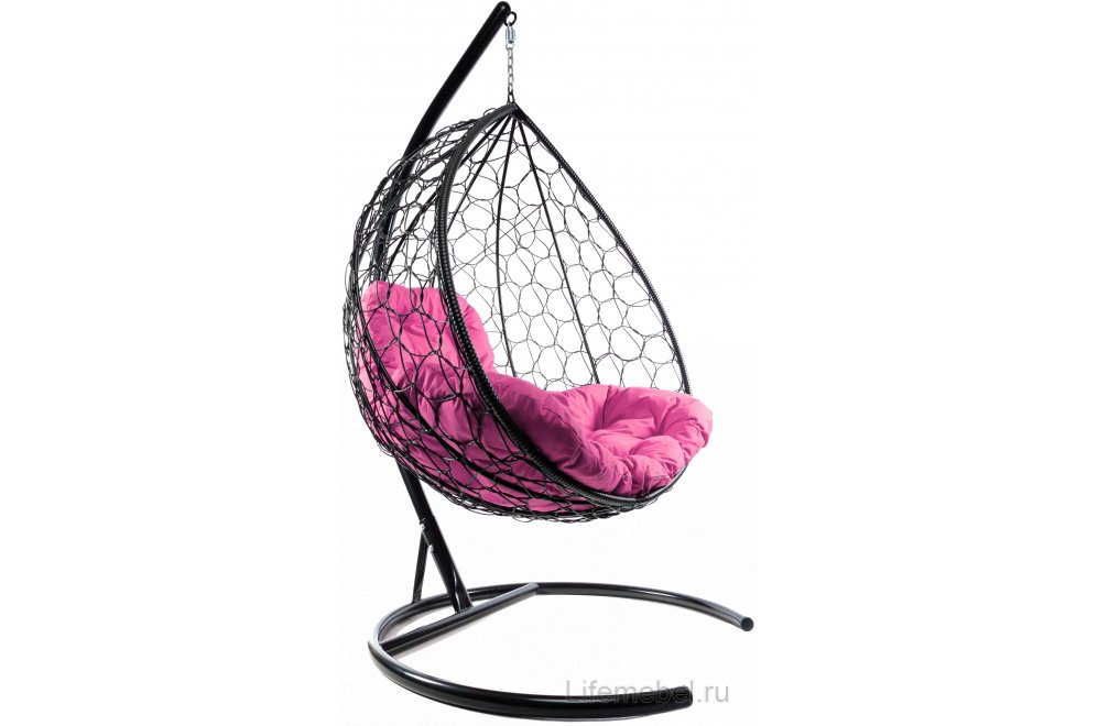 Подвесное кресло XL черный / розовая подушка