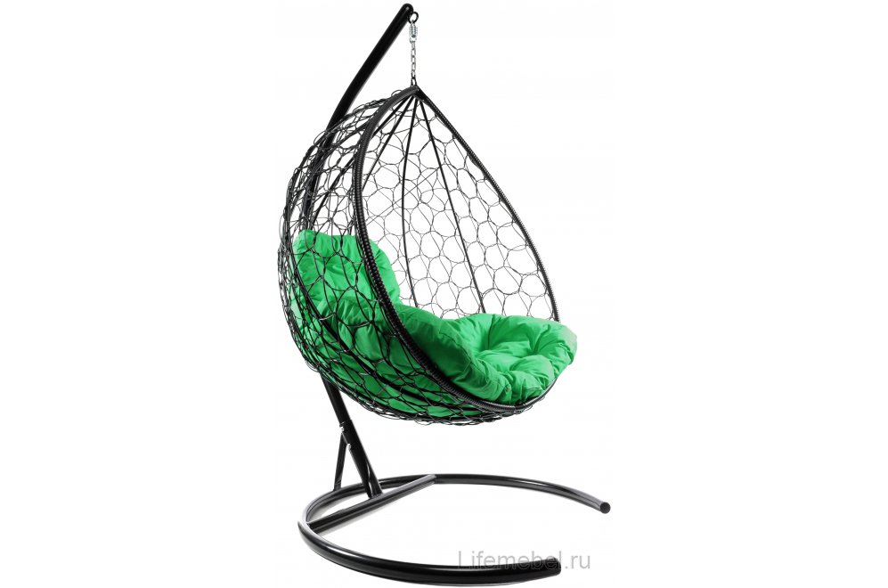 Подвесное кресло XL черный / зелёная подушка