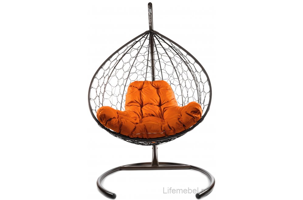 Подвесное кресло XL коричневый / оранжевая подушка