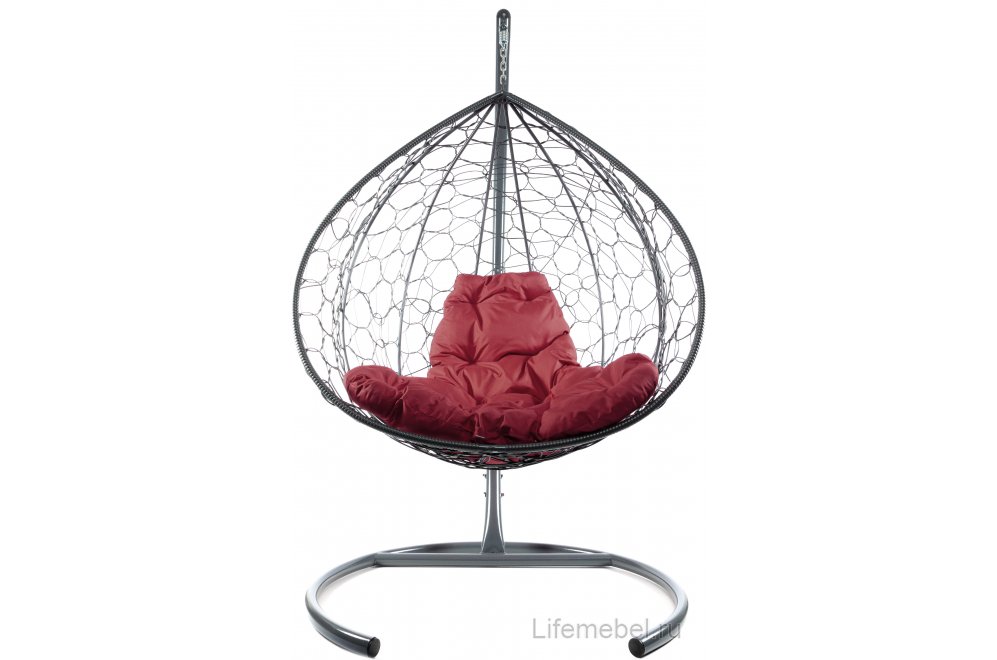 Подвесное кресло XL серый / бордовая подушка