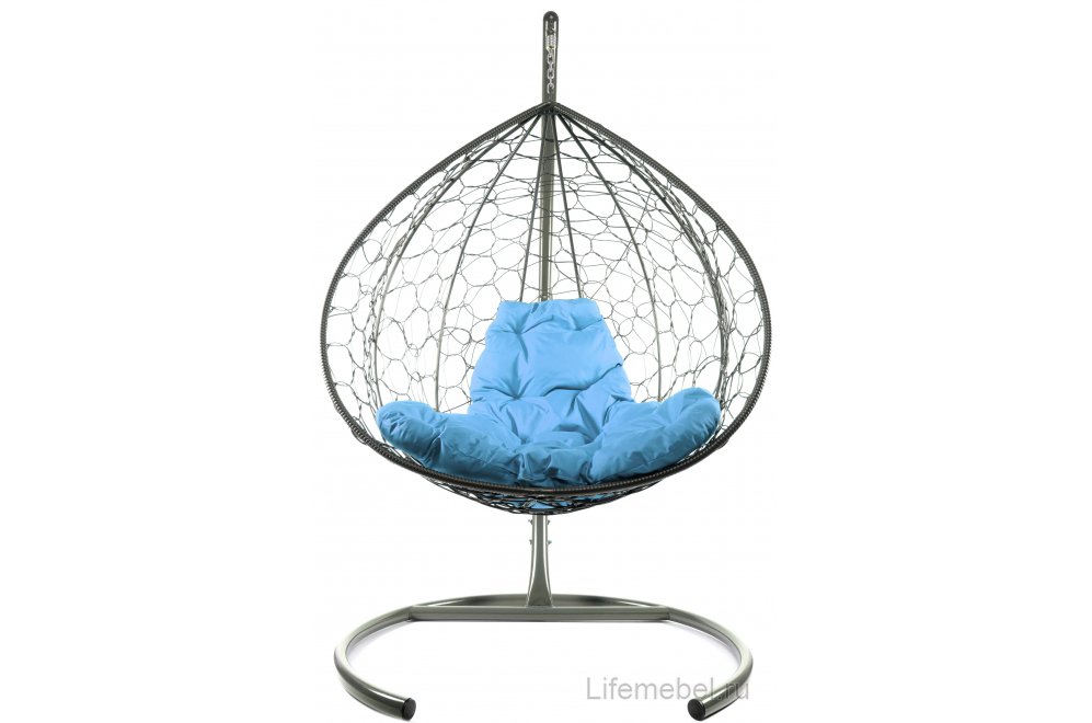 Подвесное кресло XL серый / голубая подушка