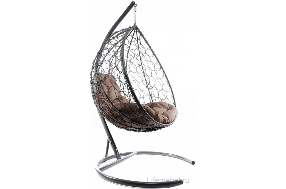 Подвесное кресло XL серый / коричневая подушка