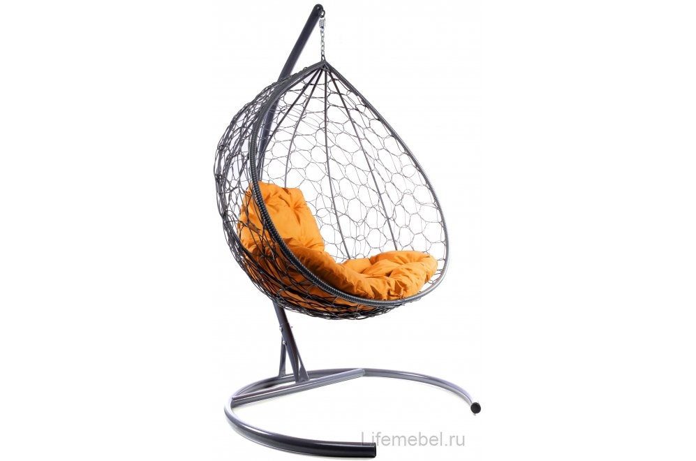Подвесное кресло XL серый / оранжевая подушка