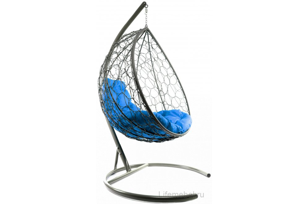 Подвесное кресло XL серый / синяя подушка