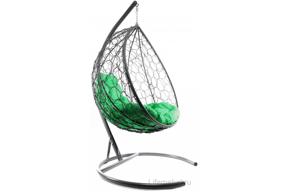 Подвесное кресло XL серый / зелёная подушка