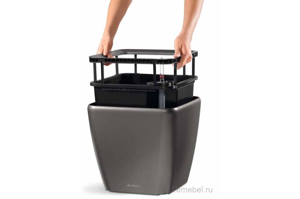Кашпо Lechuza 16165 QUADRO LS 35 серо-коричневый блестящий