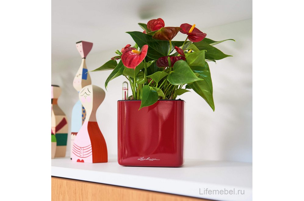 Кашпо Кьюб Глосси 14 ярко-красное