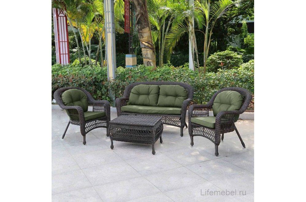 Комплект для отдыха из ротанга 2+1+1 LV520BG Brown/Green