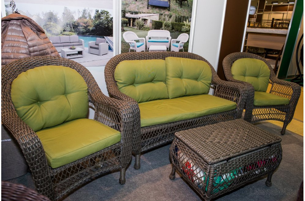 Комплект для отдыха из ротанга 2+1+1 LV520BG Brown/Green