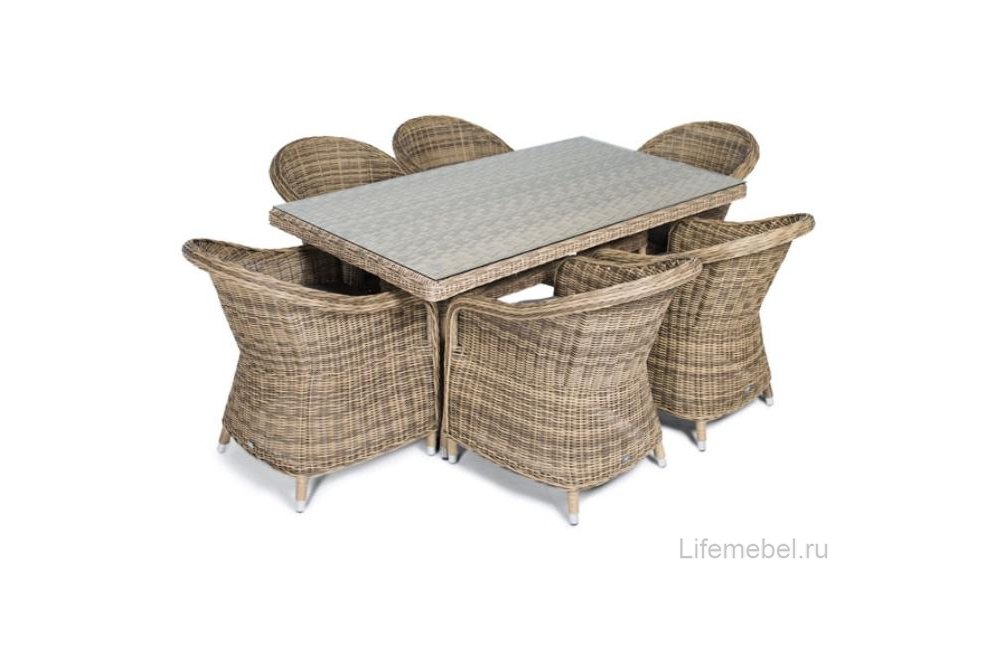 Обеденный комплект из ротанга Тулси соломенный