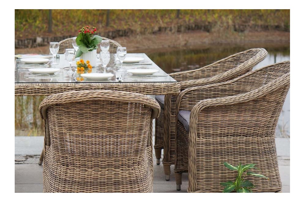 Обеденный комплект из ротанга Тулси соломенный