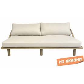 Диван деревянный трехместный с подушками Denmark натуральный / льняной бежевый
