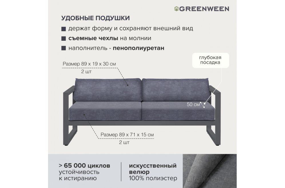 Металлический диван Capri велюр дублин серый / серый