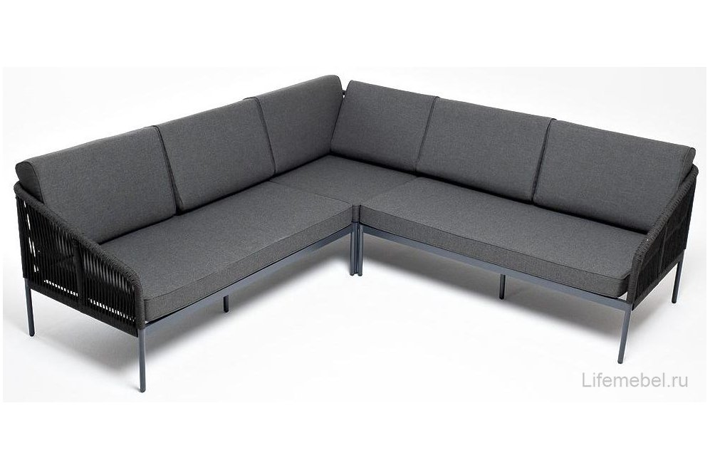 Диван Юджи модульный ткань темно-серая / роуп темно-серый круглый / темно-серый RAL7024